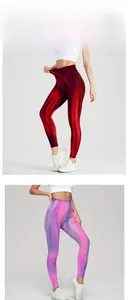 Detail of high-waist seamless yoga pants with metallic gradient finish and lifting effect