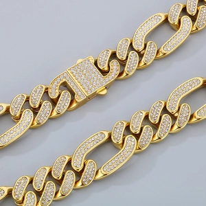 Hiphop gold plated stainless steel cuban link chain necklace with sparkling crystals