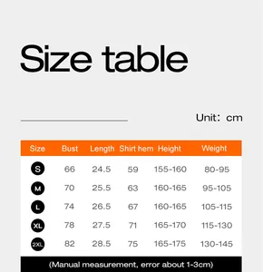 Detailed size chart for cross back sports bra including bust and weight measurements