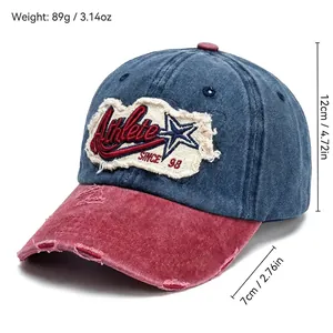 Vintage washed red and blue baseball cap with Athlete patch and distressed details
