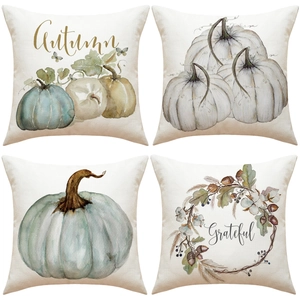 Autumn Pumpkin Pillow Covers Decorative Linen Polyester Thanksgiving Harvest Cushion Cases For Home Sofa Couch Decor