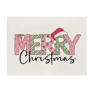 Merry Christmas polyester placemat with festive red and green holiday print decor