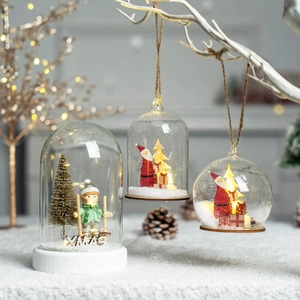 LED Light Glowing Glass Dome Christmas Micro Landscape Santa Claus Skier Wood Base Festive Ornament Home Tabletop Decor Tree Hanging