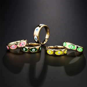 Evil Eye Open Ring Copper Gold Plated Enamel Colorful Adjustable Finger Jewelry Fashion Retro For Women