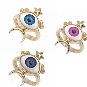 Evil Eye Adjustable Open Ring Copper Enamel Star Moon Geometric Heart Bohemia Jewelry For Women
