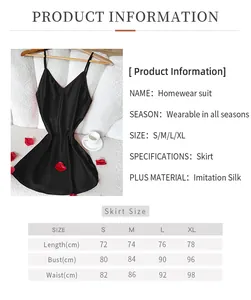 Tableau des tailles détaillé pour robe de nuit en soie d'imitation noire avec mesures précises