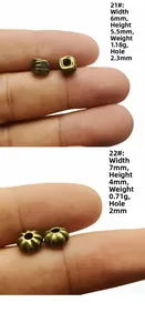 Detail of vintage bronze alloy spacer beads in square and pumpkin shapes for DIY jewelry