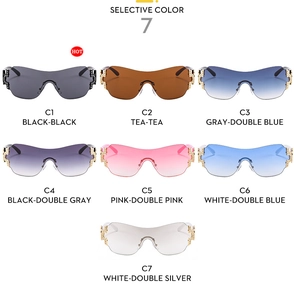 Selective color matrix of rimless Y2K oversized sunglasses with metal hinge detailing