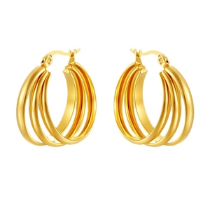 French vintage 18K gold plated stainless steel triple hoop earrings with a layered design
