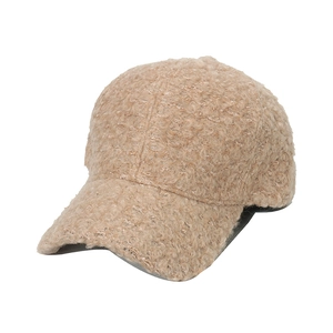 Women Winter Warm Baseball Cap Sherpa Fleece Plush Knit Solid Color Adjustable Outdoor Sun Protection Curved Brim