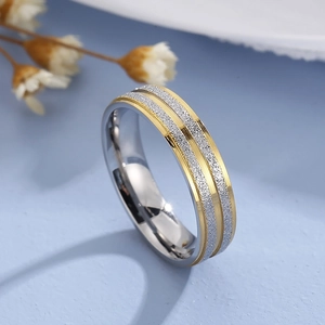 Frosted gold and silver stainless steel minimalist band ring for couples