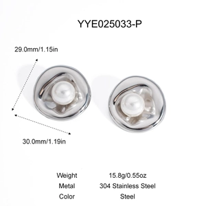 Detailed specs of irregular oval pearl earrings in stainless steel with 29mm dimensions