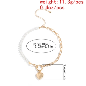 Asymmetric heart necklace with gold chain and pearls, 31cm length and 10cm extender