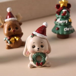Creative Christmas resin rabbit ornament with festive Santa hat for home desktop decor