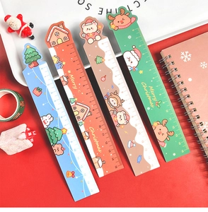 Set of four 15cm wooden Christmas rulers with colorful cartoon holiday patterns