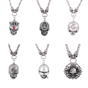 Gothic Skull Pendant Necklace Stainless Steel Punk Hip Hop King Chain Men Retro Jewelry With Rhinestone