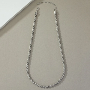 Silver twist chain necklace with lobster clasp and extension for trendy hip-hop style