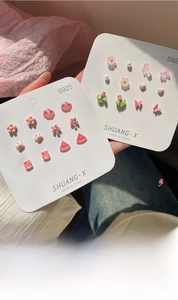 Detailed set of S925 silver flower and animal stud earrings in pink theme