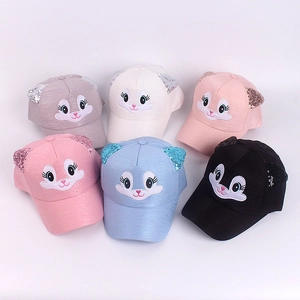 Berretto da Baseball per Bambini con Orecchie di Paillettes Gatto Ricamato Protezione Solare Traspirante Regolabile Cappello