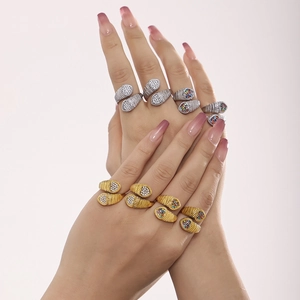 Adjustable stainless steel snake ring set with inlaid colorful zircon crystals for women