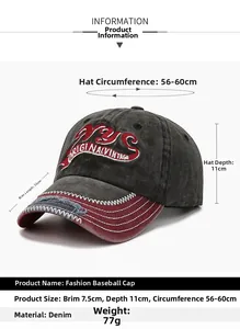 Detailed view of NYC embroidery and distressed brim on vintage washed baseball cap