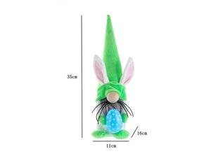 Détails des dimensions du gnome de Pâques en peluche, chapeau vert et œuf, hauteur 35cm