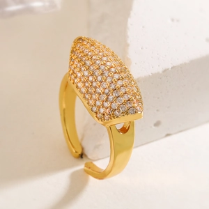Luxurious 18K gold-plated geometric open ring with micro-pave white zircon stones