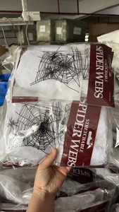 Packaged Halloween stretchable spider webs and plastic spiders for party decorations