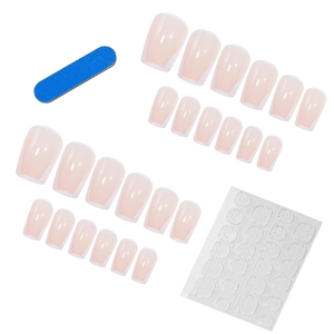 Französische Press-on-Nägel Set in Nude-Rosa mit 24 Stück, Feile und Klebepads