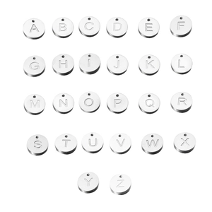 26-piece set of mirror stainless steel 12mm round alphabet A-Z pendant charms