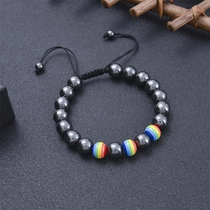Adjustable 10mm tiger eye lava stone yoga bead bracelet with rainbow accent beads