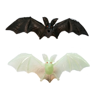 Hanging plastic bats decoration for Halloween party with black and glow-in-the-dark green finish
