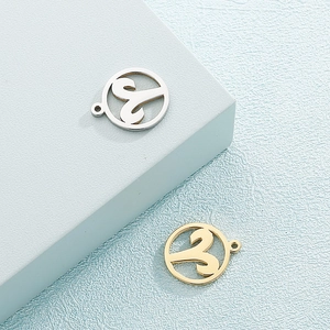 Gold and silver stainless steel zodiac pendant set with hollow circular design