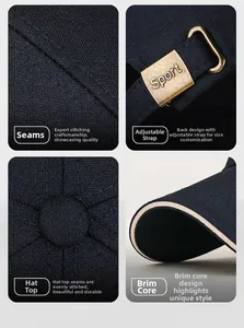 Detail of navy business cap showing precision stitching and Sport metal adjustment buckle
