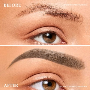 Macro shot of 05 Cool Ash Brown brow gel showing natural filling and shaping effect
