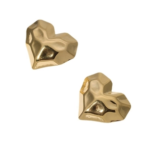Minimalist gold heart stud earrings with geometric faceted design in stainless steel
