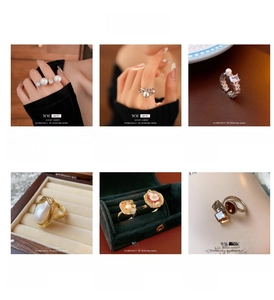 Detailed grid of gold plated rings featuring freshwater pearls and zircon accents