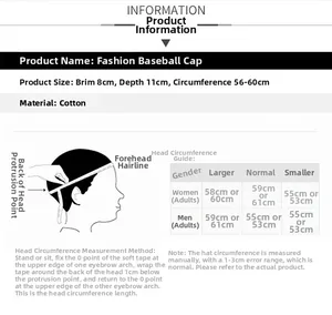 Size chart for winter men's cotton flat cap showing dimensions and head measurements