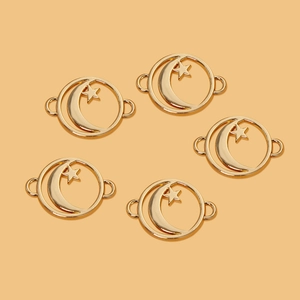 Golden alloy star and moon pendants for DIY jewelry making necklaces and earrings