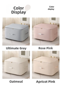 Detail view of large satin storage bags in grey, pink, and oatmeal with sturdy handles