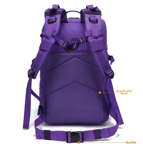 Detail of ergonomic breathable mesh back and adjustable buckles on tactical backpack