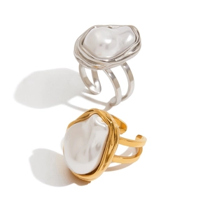 Baroque pearl 18k gold plated stainless steel open rings in gold and silver finish