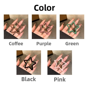 Detailed view of 5.5cm star hair clips in five colors with golden metal duckbill clips