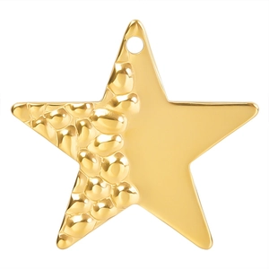 Pendentif étoile en acier inoxydable plaqué or 18k avec texture martelée et lisse