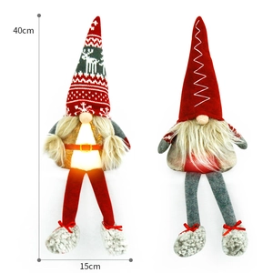 Gnome de Noël lumineux à longues jambes avec LED chaudes et texture en tricot, hauteur 40cm