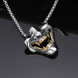 Men Stainless Steel Hannya Mask Pendant Necklace Retro Japanese Oni Style Hip Hop Gothic Jewelry Cool Punk Neck Chain