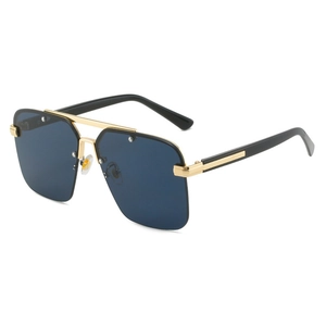 Modern semi-rimless square sunglasses with gold metal frame and black gradient lenses