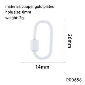 White screw lock carabiner clasp in copper gold plated with 26mm x 14mm dimensions