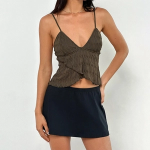 Women Sexy Lace Tank Top V Neck Slim Fit Nylon Spandex Cropped Irregular Hem Fashion Streetwear Camisole