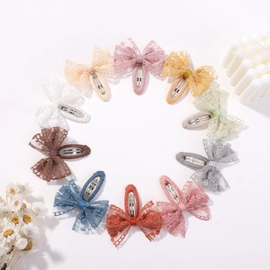 Lot de 10 barrettes à cheveux en dentelle colorée pour filles disposées en cercle